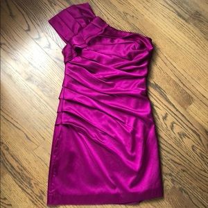 Express Fuchsia silk off shoulder dress